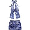 image:imageMakeMeChic Womens Summer 2 Piece Sets Mesh Open Back Halter Top Camisole Pencil Mini Skirt Set Vacation OutfitsBlue