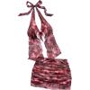 image:imageMakeMeChic Womens Summer 2 Piece Sets Mesh Open Back Halter Top Camisole Pencil Mini Skirt Set Vacation OutfitsMulticolor