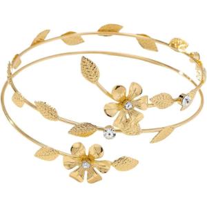 image:imageMakeMeChic Beach Gold Arm Cuff Jewelry for Women Bangle Band Armlet Flower Upper Arm Cuff Bracelet Summer Beach EssentialsLeaf and Flower