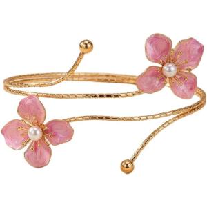 image:imageMakeMeChic Beach Gold Arm Cuff Jewelry for Women Bangle Band Armlet Flower Upper Arm Cuff Bracelet Summer Beach EssentialsPearl Pink
