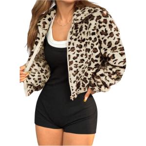 image:imageMakeMeChic Womens Faux Fur Jacket Leopard Print Fuzzy Full Zip Long Sleeve Y2k CoatsApricot