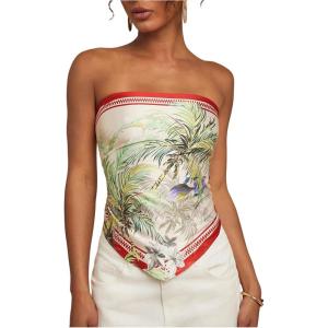 image:imageMakeMeChic Womens Floral Strapless Tube Crop Tops Backless Hanky Hem Boho Bandana TankMulticolor
