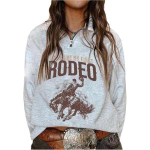 image:imageMakeMeChic Womens Half Zip Sweatshirt Western Graphic Long Sleeve Cowgirl Pullover TopsLight Grey