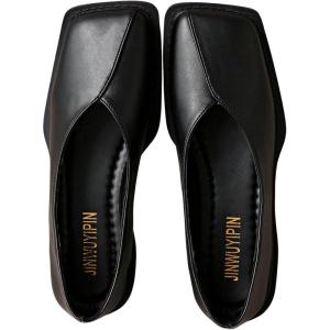 image:imageMakeMeChic Womens Leather Ballet Flats Square Toe Dressy Slip On Elegant ShoesBlack