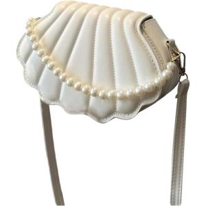image:imageMakeMeChic Womens Seashell Shape Pearl Croccbody Handbag Leather Flap Adjustable Strap Shoulder BagWhite