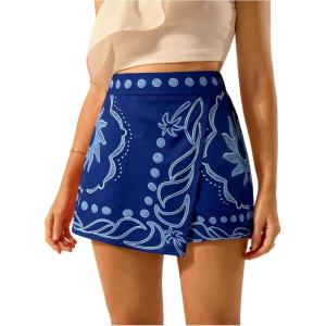 image:imageMakeMeChic Womens Summer Tropical Print High Waisted Shorts Wide Leg Boho Vacation SkortsBlue