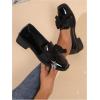 image:imageMakeMeChic Loafers for Women Dressy Bow Leather Square Toe Slip on ShoesBlack