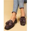 image:imageMakeMeChic Loafers for Women Dressy Bow Leather Square Toe Slip on ShoesBrown