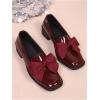 image:imageMakeMeChic Loafers for Women Dressy Bow Leather Square Toe Slip on ShoesBurgundy