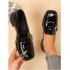 image:imageMakeMeChic Loafers for Women Dressy Bow Leather Square Toe Slip on ShoesPlain Black