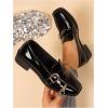 image:imageMakeMeChic Loafers for Women Dressy Bow Leather Square Toe Slip on ShoesPlain Black