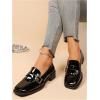 image:imageMakeMeChic Loafers for Women Dressy Bow Leather Square Toe Slip on ShoesPlain Black