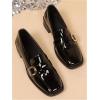 image:imageMakeMeChic Loafers for Women Dressy Bow Leather Square Toe Slip on ShoesPlain Black