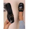 image:imageMakeMeChic Loafers for Women Dressy Bow Leather Square Toe Slip on ShoesSolid Black