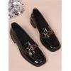 image:imageMakeMeChic Loafers for Women Dressy Bow Leather Square Toe Slip on ShoesSolid Black