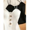 image:imageMakeMeChic Womens 2 Pack Spaghetti Strap Camisole Metal Decor Sleeveless Tank Crop TopsBlack and White