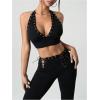 image:imageMakeMeChic Womens 2 Piece Concert Rave Outfits Grunge Halter Top and Flared Leg Pants Y2K Matching SetBlack