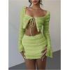 image:imageMakeMeChic Womens 2 Piece Fall Outfit Long Sleeve Crop Top and Mini Skirt Matching SetGreen