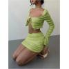image:imageMakeMeChic Womens 2 Piece Fall Outfit Long Sleeve Crop Top and Mini Skirt Matching SetGreen