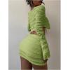 image:imageMakeMeChic Womens 2 Piece Fall Outfit Long Sleeve Crop Top and Mini Skirt Matching SetGreen