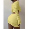 image:imageMakeMeChic Womens 2 Piece Fall Outfit Long Sleeve Crop Top and Mini Skirt Matching SetYellow