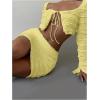 image:imageMakeMeChic Womens 2 Piece Fall Outfit Long Sleeve Crop Top and Mini Skirt Matching SetYellow