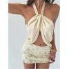 image:imageMakeMeChic Womens 2 Piece Fall Outfits Twisted Backless Crop Top and Sequin Beaded Mini Skirt Clothing SetChampagne
