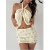 image:imageMakeMeChic Womens 2 Piece Fall Outfits Twisted Backless Crop Top and Sequin Beaded Mini Skirt Clothing SetChampagne