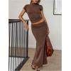 image:imageMakeMeChic Womens 2 Piece Knit Outfit Mock Neck Short Sleeve Crop Top and Maxi Skirt Matching SetBrown