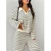 image:imageMakeMeChic Womens 2 Piece Sets Striped Long Sleeve Collared Tops Shirt Wide Leg Pants Fall OutfitsBlack and White