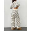 image:imageMakeMeChic Womens 2 Piece Sets Striped Long Sleeve Collared Tops Shirt Wide Leg Pants Fall OutfitsBlack and White
