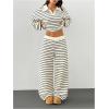 image:imageMakeMeChic Womens 2 Piece Sets Striped Long Sleeve Collared Tops Shirt Wide Leg Pants Fall OutfitsBlack and White