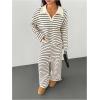 image:imageMakeMeChic Womens 2 Piece Sets Striped Long Sleeve Collared Tops Shirt Wide Leg Pants Fall OutfitsBlack and White