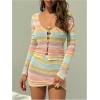 image:imageMakeMeChic Womens 2 Piece Spring Outfits Striped V Neck Long Sleeve Crop Top and Mini Skirt SetMulticolor