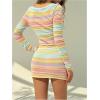 image:imageMakeMeChic Womens 2 Piece Spring Outfits Striped V Neck Long Sleeve Crop Top and Mini Skirt SetMulticolor