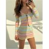 image:imageMakeMeChic Womens 2 Piece Spring Outfits Striped V Neck Long Sleeve Crop Top and Mini Skirt SetMulticolor