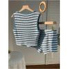 image:imageMakeMeChic Womens 2 Piece Striped Sets Two Piece Vacation Going Out Outfit Crop Tank Top and Mini Shorts SetsLight Blue