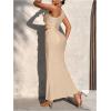 image:imageMakeMeChic Womens 2 Piece Summer Outfit Striped One Shoulder Crop Tops and Drawstring Maxi Skirt SetBeige