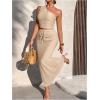 image:imageMakeMeChic Womens 2 Piece Summer Outfit Striped One Shoulder Crop Tops and Drawstring Maxi Skirt SetBeige