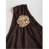 image:imageMakeMeChic Womens 2 Piece Summer Outfits Brown Metal 3D Floral Asymmetrical Tops and Ruffle Tiered Mini Skirt SetsCoffee Brown