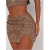 image:imageMakeMeChic Womens 2 Piece Summer Outfits Glitter Sequin Tie Open Back Halter Crop Top and Mini Skirts Party SetKhaki