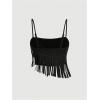 image:imageMakeMeChic Womens 2 Piece Summer Outfits Suede Fringe Sleeveless Cami Top and Shorts Cowgirl SetsBlack