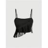 image:imageMakeMeChic Womens 2 Piece Summer Outfits Suede Fringe Sleeveless Cami Top and Shorts Cowgirl SetsBlack