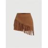 image:imageMakeMeChic Womens 2 Piece Summer Outfits Suede Fringe Sleeveless Cami Top and Shorts Cowgirl SetsBrown