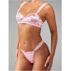 image:imageMakeMeChic Womens 2 Piece Valentines Lingerie Sets Satin Heart Print Bow Underwire Bra and Thongs SetPink