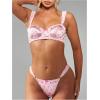 image:imageMakeMeChic Womens 2 Piece Valentines Lingerie Sets Satin Heart Print Bow Underwire Bra and Thongs SetPink