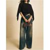 image:imageMakeMeChic Womens Asymmetrical Crop Tops Dressy Blouse Chiffon Mesh Sheer Summer Going Out TopsBlack