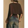 image:imageMakeMeChic Womens Asymmetrical Crop Tops Dressy Blouse Chiffon Mesh Sheer Summer Going Out TopsBrown