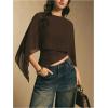 image:imageMakeMeChic Womens Asymmetrical Crop Tops Dressy Blouse Chiffon Mesh Sheer Summer Going Out TopsBrown