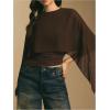 image:imageMakeMeChic Womens Asymmetrical Crop Tops Dressy Blouse Chiffon Mesh Sheer Summer Going Out TopsBrown